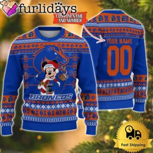 Personalized NCAA Boise State Broncos Mickey Christmas Ugly Sweater