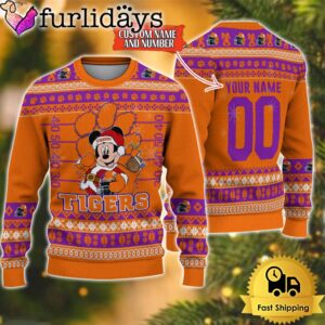 Personalized NCAA Clemson Tigers Mickey Christmas Ugly Sweater