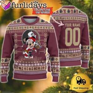 Personalized NCAA Florida State Seminoles Mickey Christmas Ugly Sweater