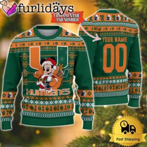 Personalized NCAA Miami Hurricanes Mickey Christmas Ugly Sweater