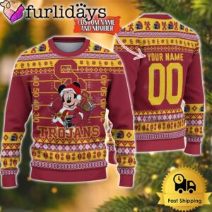 Personalized NCAA USC Trojans Mickey Christmas Ugly Sweater