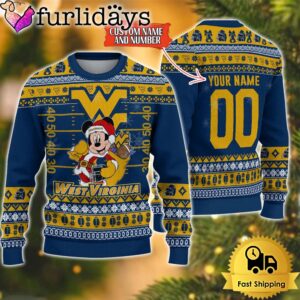 Personalized NCAA West Virginia Mountaineers Mickey Christmas Ugly Sweater