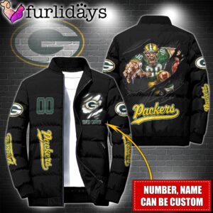 Personalized NFL Green Bay Packers Warrior Mascot Puffer Jacket