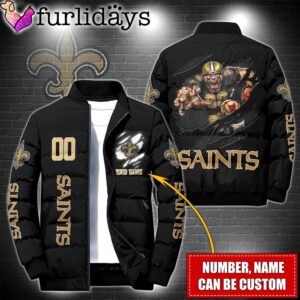 Personalized NFL New Orleans Saints Warrior Mascot Puffer Jacket