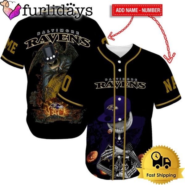 Baltimore Ravens Skull Halloween Custom Name And Number Baseball Jersey