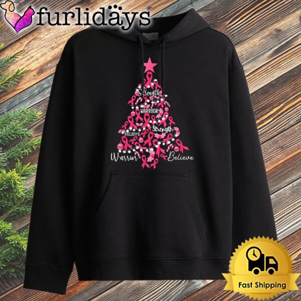 Breast Cancer Christmas Tree Pink Ribbon Fight Awareness Hoodie