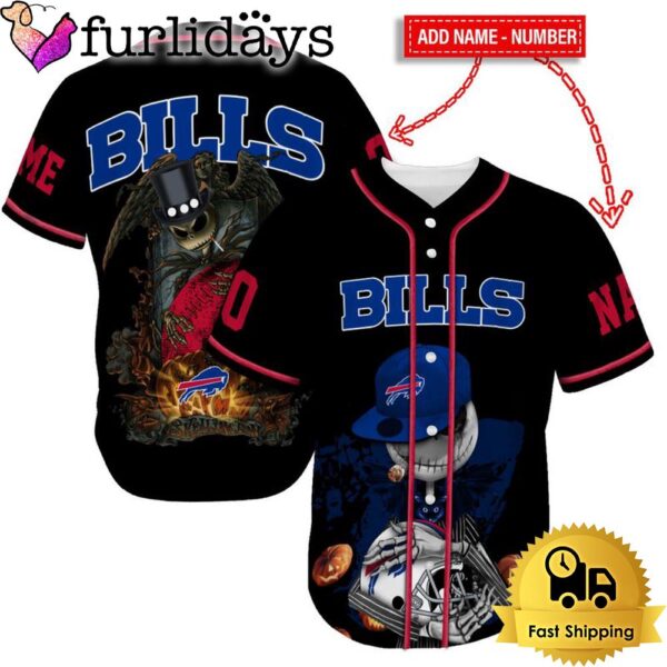 Buffalo Bills Skull Halloween Custom Name And Number Baseball Jersey