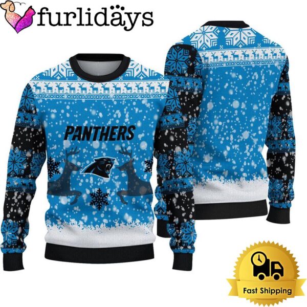 Carolina Panthers Reindeer Football Ugly Christmas Sweater