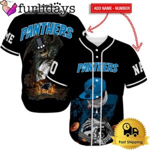 Carolina Panthers Skull Halloween Custom Name And Number Baseball Jersey