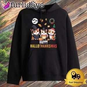 Cat Thanksgiving Christmas Halloween Happy Hallothanksmas Hoodie