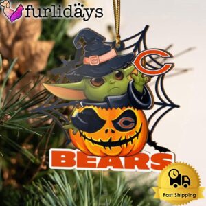 Chicago Bears Baby Yoda Pumpkin Halloween Ornament