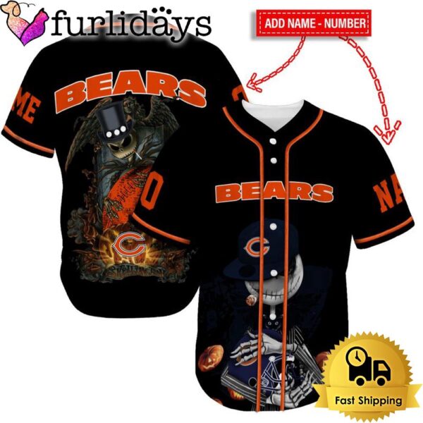 Chicago Bears Skull Halloween Custom Name And Number Baseball Jersey