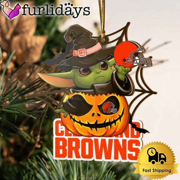 Cleveland Browns Baby Yoda Pumpkin Halloween Ornament