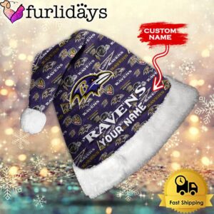 Custom Name NFL Baltimore Ravens Logo Team Christmas Santa Hat