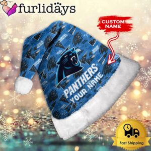 Custom Name NFL Carolina Panthers Logo Team Christmas Santa Hat