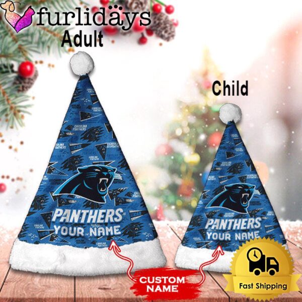 Custom Name NFL Carolina Panthers Logo Team Christmas Santa Hat