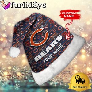 Custom Name NFL Chicago Bears Logo Team Christmas Santa Hat