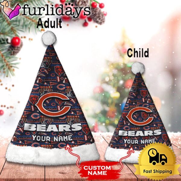 Custom Name NFL Chicago Bears Logo Team Christmas Santa Hat