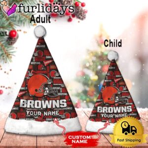 Custom Name NFL Cleveland Browns Logo Team Christmas Santa Hat