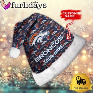 Custom Name NFL Denver Broncos Logo Team Christmas Santa Hat