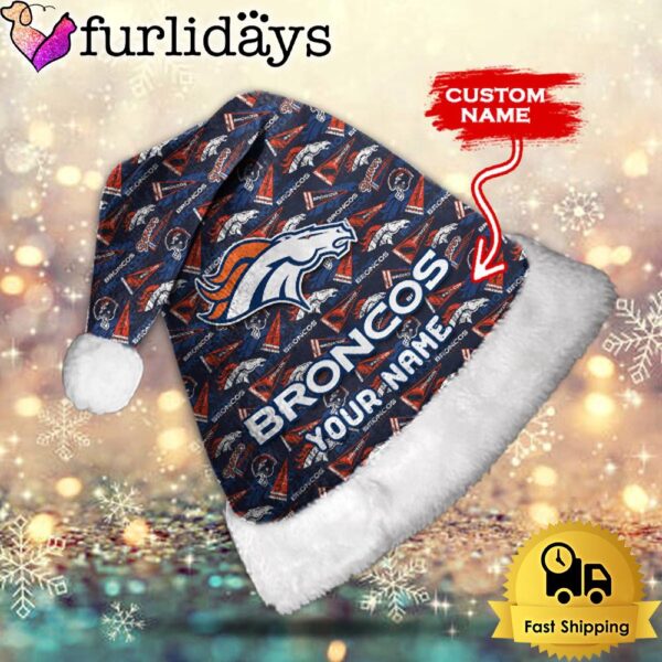 Custom Name NFL Denver Broncos Logo Team Christmas Santa Hat