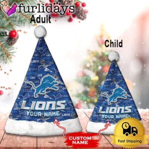 Custom Name NFL Detroit Lions Logo Team Christmas Santa Hat