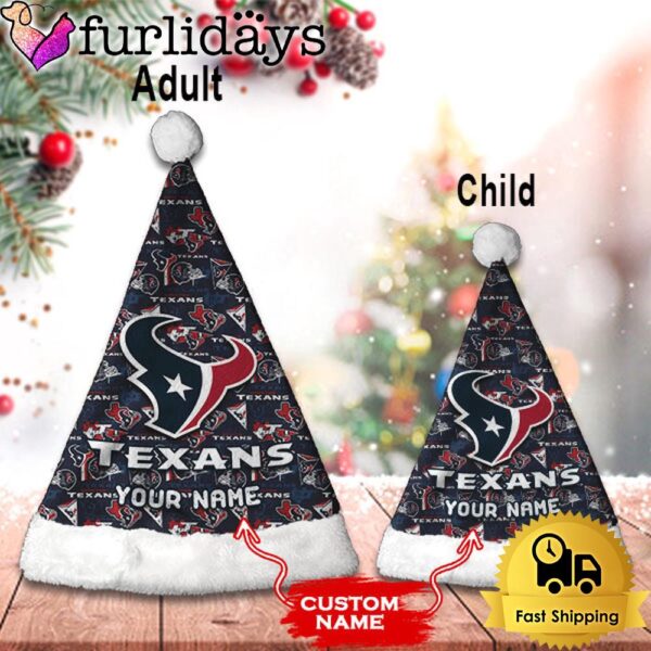 Custom Name NFL Houston Texans Logo Team Christmas Santa Hat