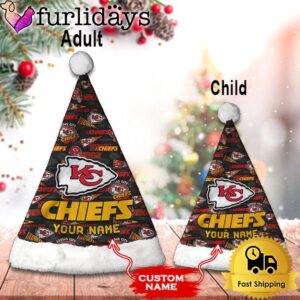 Custom Name NFL Kansas City Chiefs Logo Team Christmas Santa Hat