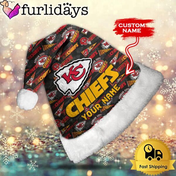 Custom Name NFL Kansas City Chiefs Logo Team Christmas Santa Hat