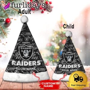 Custom Name NFL Las Vegas Raiders Logo Team Christmas Santa Hat