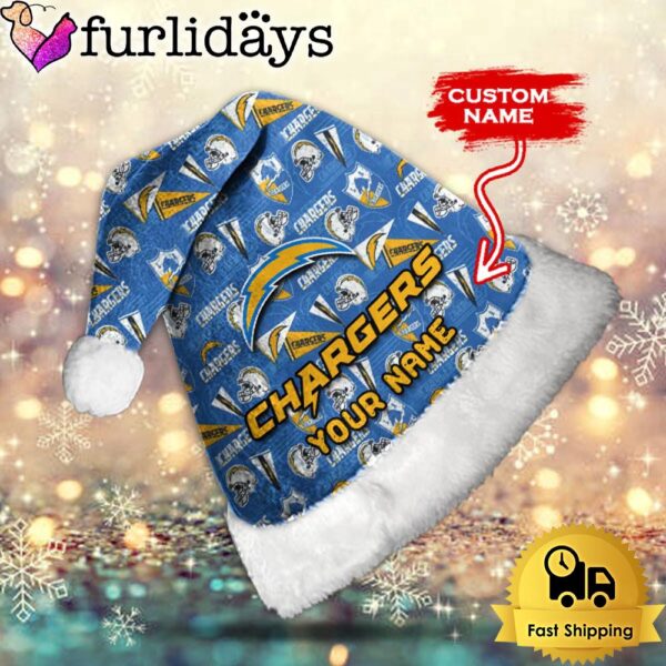 Custom Name NFL Los Angeles Chargers Logo Team Christmas Santa Hat