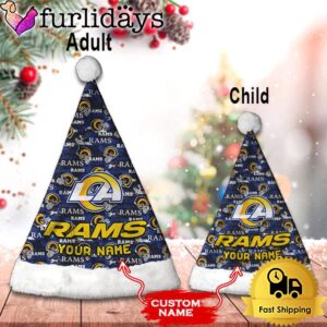 Custom Name NFL Los Angeles Rams Logo Team Christmas Santa Hat