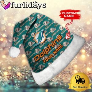 Custom Name NFL Miami Dolphins Logo Team Christmas Santa Hat