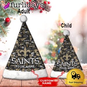 Custom Name NFL New Orleans Saints Logo Team Christmas Santa Hat