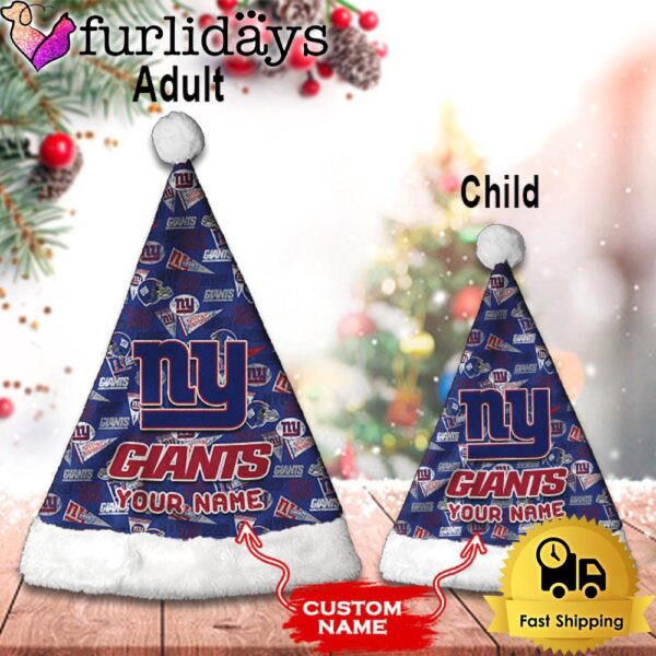 Custom Name NFL New York Giants Logo Team Christmas Santa Hat