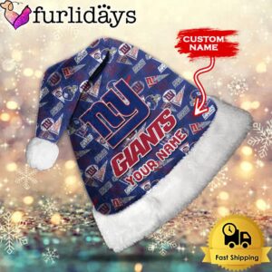 Custom Name NFL New York Giants Logo Team Christmas Santa Hat