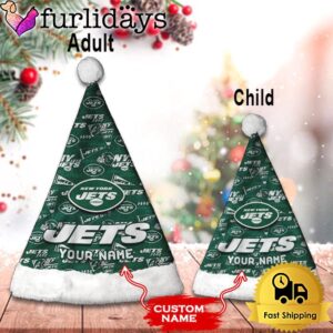 Custom Name NFL New York Jets Logo Team Christmas Santa Hat