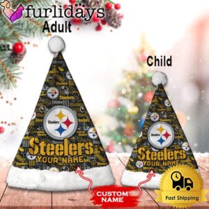 Custom Name NFL Pittsburgh Steelers Logo Team Christmas Santa Hat