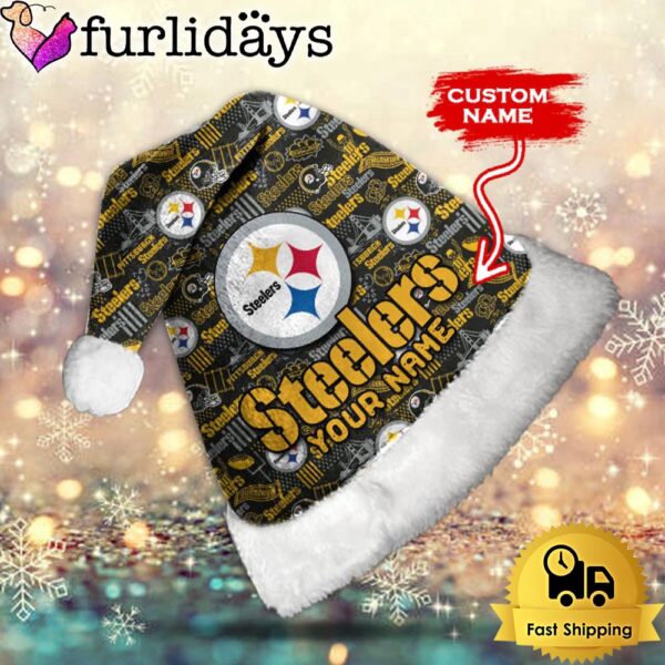 Custom Name NFL Pittsburgh Steelers Logo Team Christmas Santa Hat