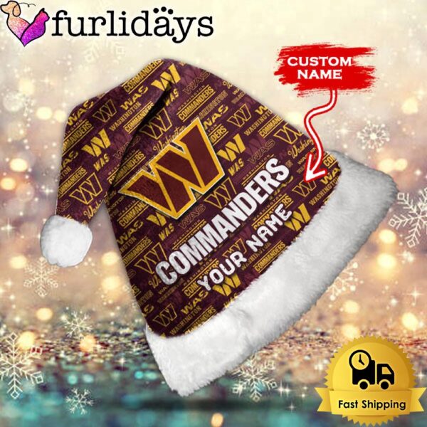 Custom Name NFL Washington Commanders Logo Team Christmas Santa Hat