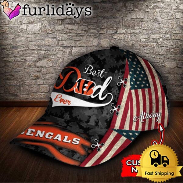 Custom NFL Cincinnati Bengals Best Dad USA Flag All Over Print 3D Baseball Cap