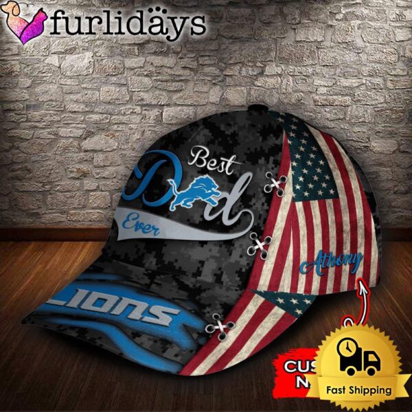 Custom NFL Detroit Lions Best Dad USA Flag All Over Print 3D Baseball Cap