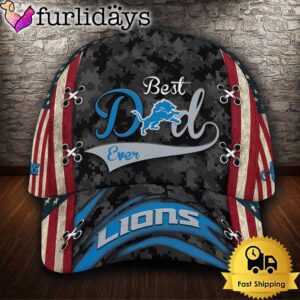 Custom NFL Detroit Lions Best Dad USA Flag All Over Print 3D Baseball Cap