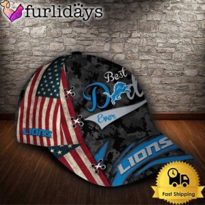 Custom NFL Detroit Lions Best Dad USA Flag All Over Print 3D Baseball Cap