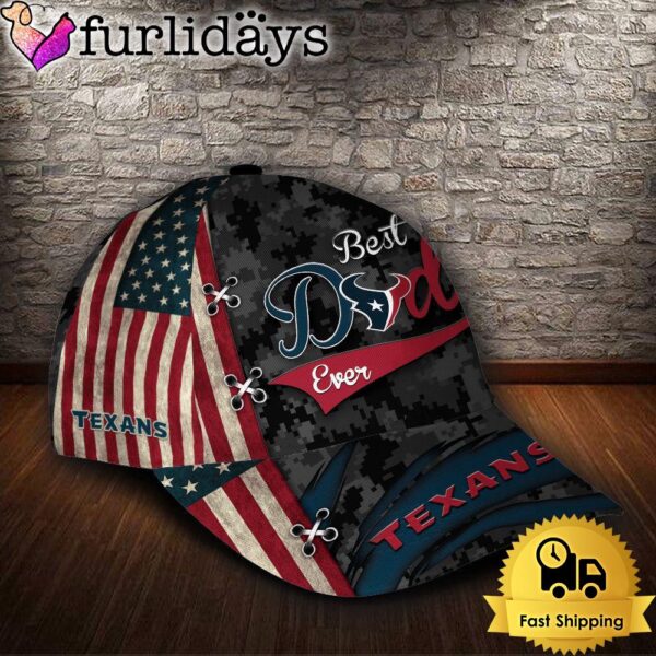 Custom NFL Houston Texans Best Dad USA Flag All Over Print 3D Baseball Cap