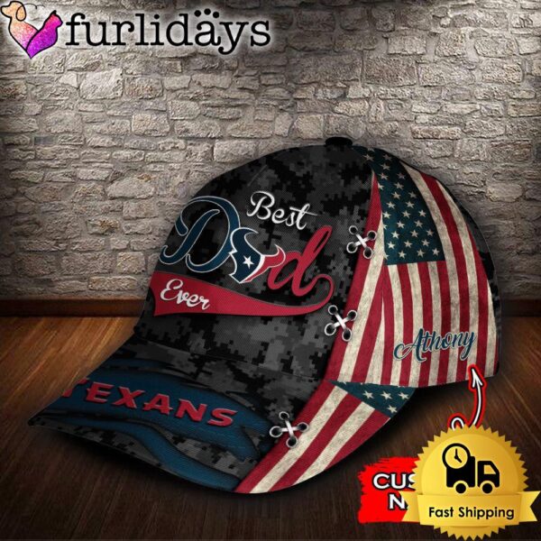 Custom NFL Houston Texans Best Dad USA Flag All Over Print 3D Baseball Cap