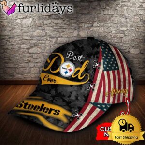 Custom NFL Pittsburgh Steelers Best Dad USA Flag All Over Print 3D Baseball Cap