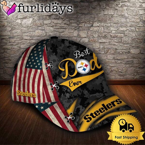 Custom NFL Pittsburgh Steelers Best Dad USA Flag All Over Print 3D Baseball Cap