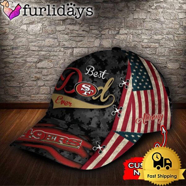 Custom NFL San Francisco 49Ers Best Dad USA Flag All Over Print 3D Baseball Cap