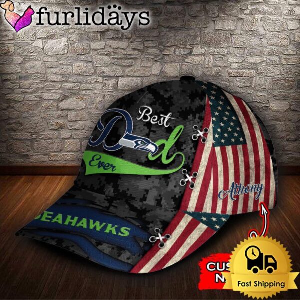 Custom NFL Seattle Seahawks Best Dad USA Flag All Over Print 3D Baseball Cap